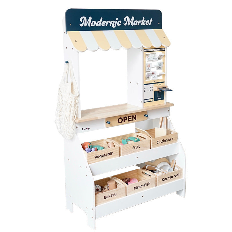 Kinmilo wooden supermarket market stall food crates and pretend appliances, photo 24
