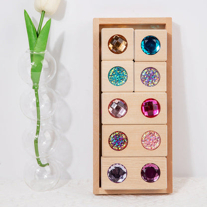 Wooden jewel color matching blocks and sensory geometry play view 3