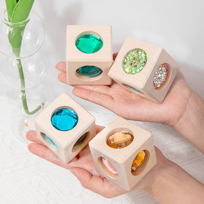 Wooden jewel color matching blocks and sensory geometry play view 4