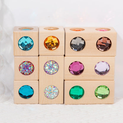 Wooden jewel color matching blocks and sensory geometry play view 6