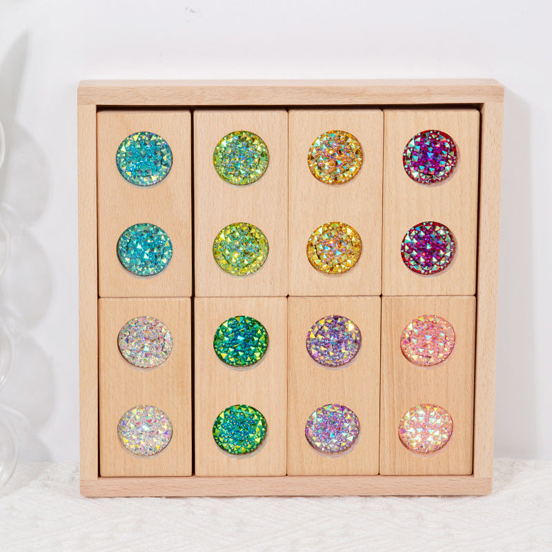 Wooden jewel color matching blocks and sensory geometry play view 7