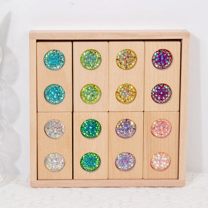 Wooden jewel color matching blocks and sensory geometry play view 7