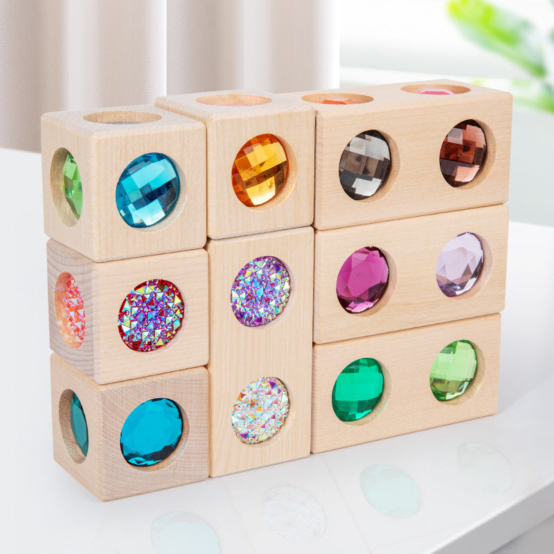 Wooden jewel color matching blocks and sensory geometry play view 8