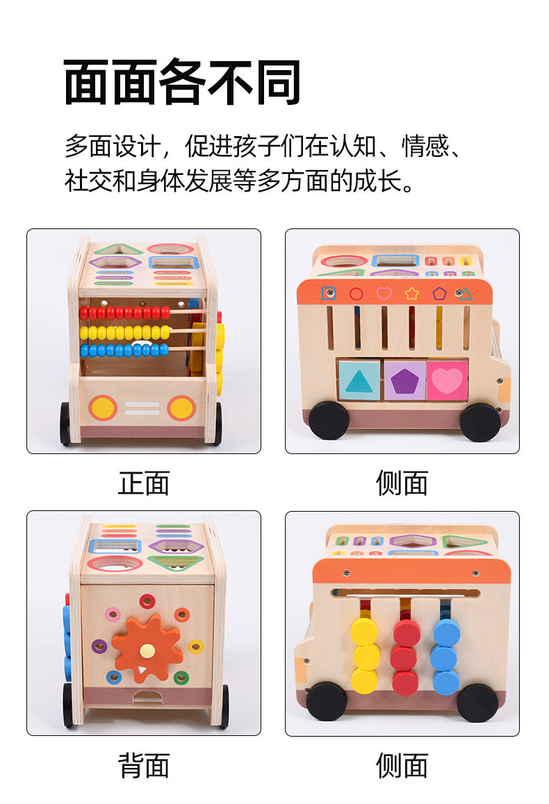 Wooden Montessori busy house or learning bus details and dimensions photo 32