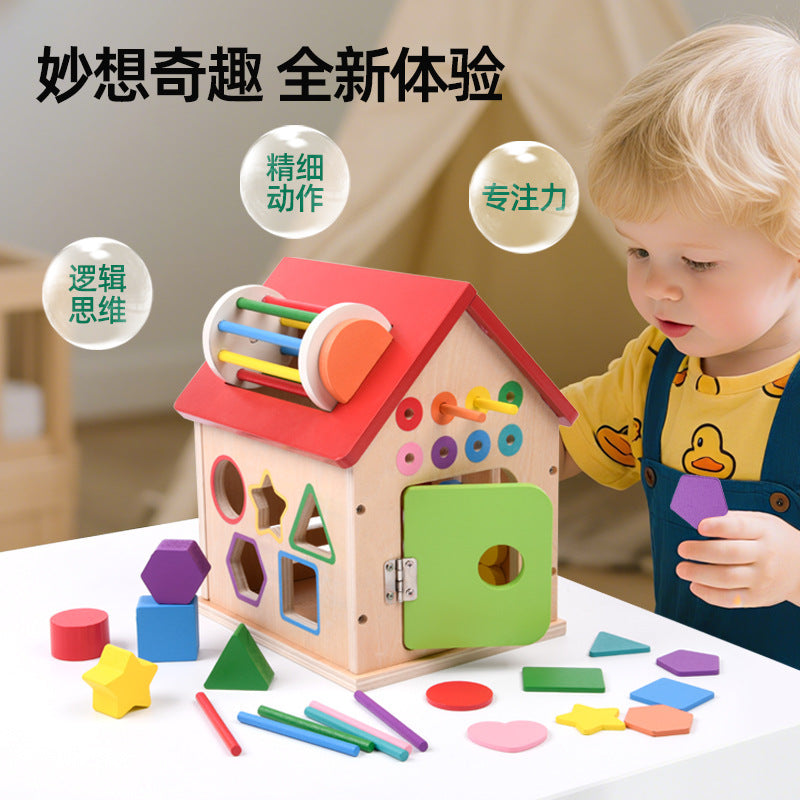 Wooden shape sorter house or multi activity bus toy detailed photo 47