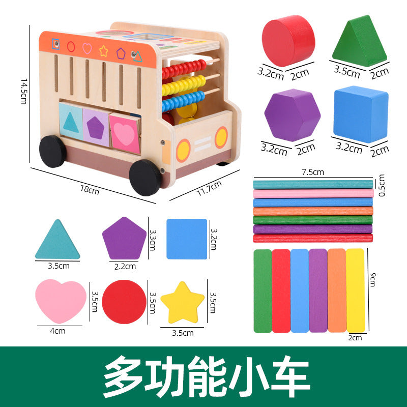 Wooden shape sorter house or multi activity bus toy detailed photo 48