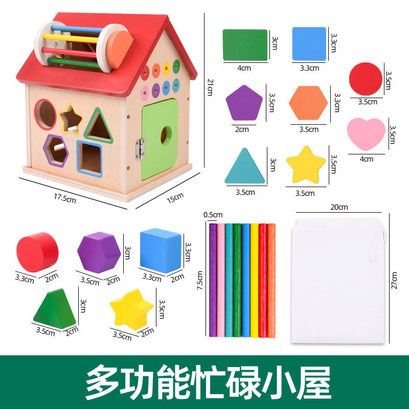 Wooden shape sorter house or multi activity bus toy detailed photo 50