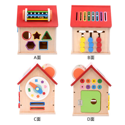 Wooden shape sorter house or multi activity bus toy detailed photo 52