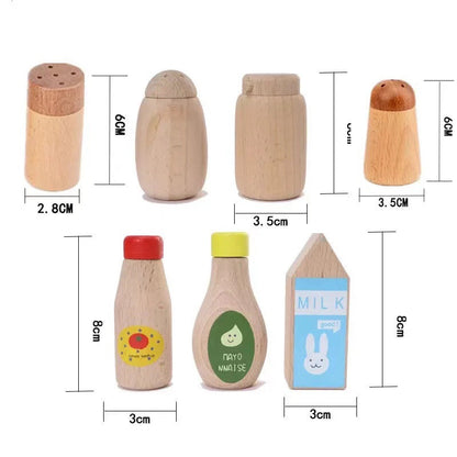 Verified 6 cm and 8 cm height dimensions of wooden condiment pieces