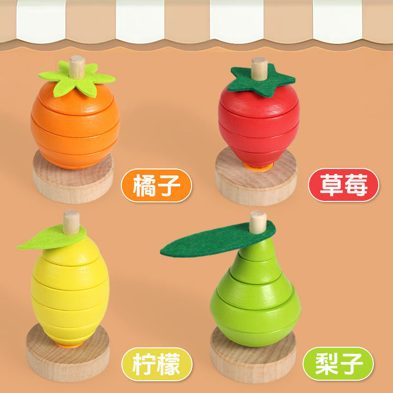 Four fruit Montessori wooden ring stacking toy product and detail photo 20