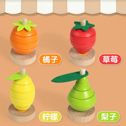 Four fruit Montessori wooden ring stacking toy product and detail photo 20