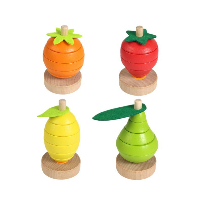 Four fruit Montessori wooden ring stacking toy product and detail photo 24