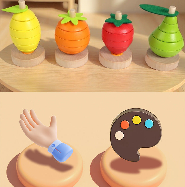Four fruit Montessori wooden ring stacking toy product and detail photo 31