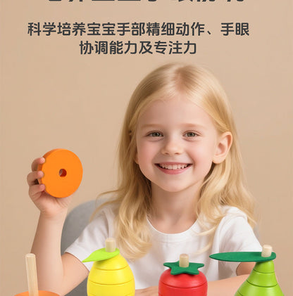 Wooden fruit Montessori activity stacking rings and dimensions image 41