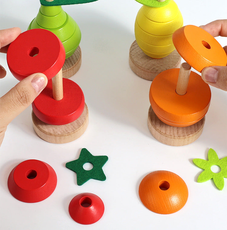 Four fruit Montessori threading stacking toy sizes and details photo 43