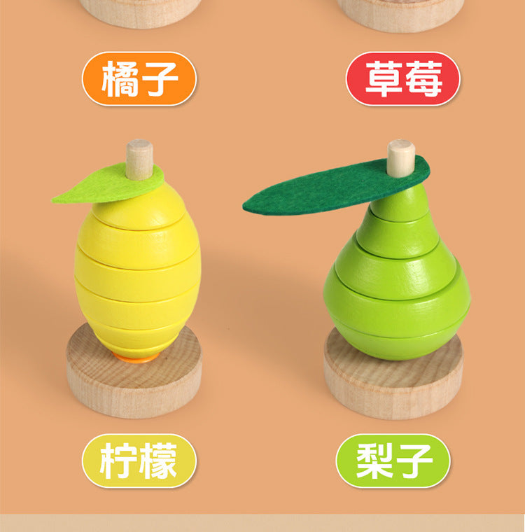 Four fruit Montessori threading stacking toy sizes and details photo 44