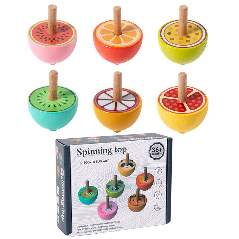Fruit-themed wooden spinning tops six-piece gift box