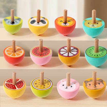 Wooden fruit and animal spinning top set design and packaging photo 3