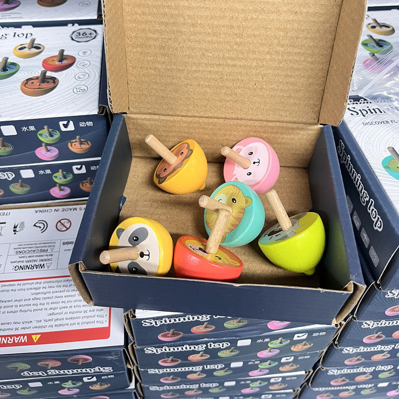 Wooden fruit and animal spinning top set design and packaging photo 4