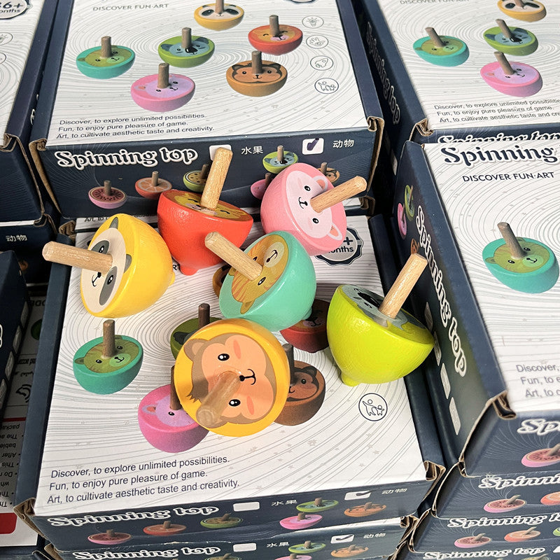 Wooden fruit and animal spinning top set design and packaging photo 6