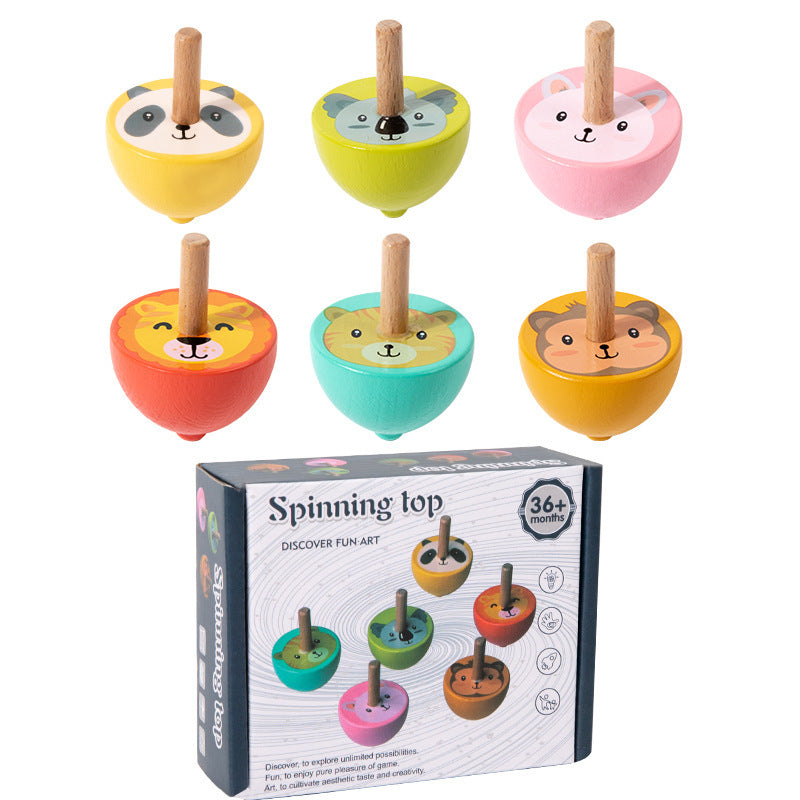 Wooden fruit and animal spinning top set design and packaging photo 7