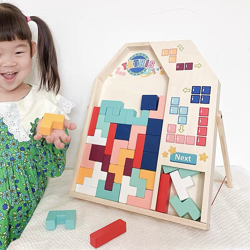 Kinmilo Montessori-inspired wooden Tetris puzzle visual reference 6