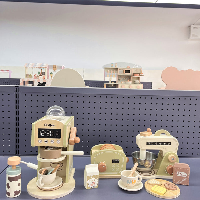 Kinmilo wooden mini kitchen appliance pretend play cafe role play photography view 2