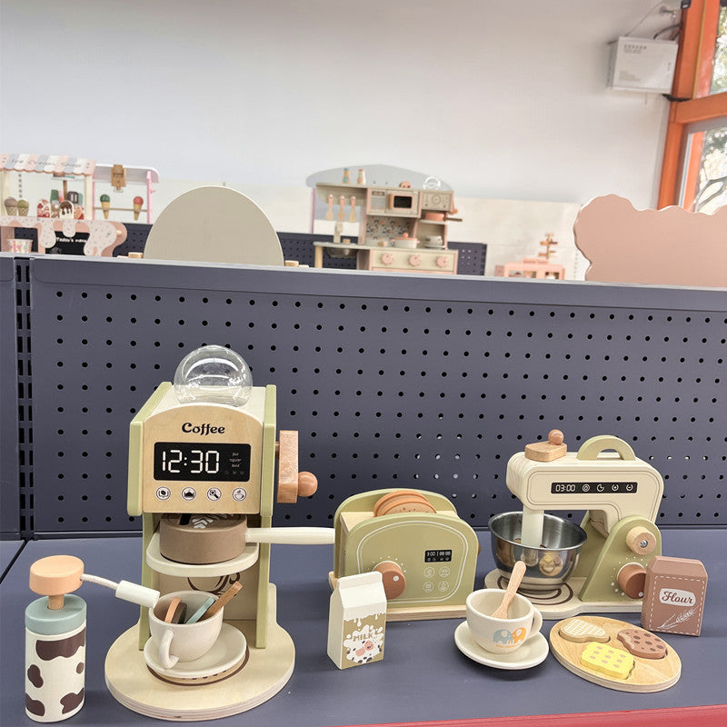 Kinmilo wooden mini kitchen appliance pretend play cafe role play photography view 5