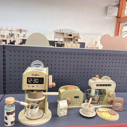 Kinmilo wooden mini kitchen appliance pretend play cafe role play photography view 5
