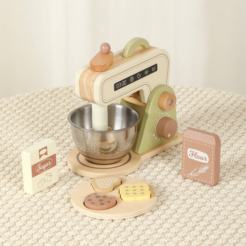 Kinmilo wooden mini kitchen appliance pretend play coffee maker, toaster and mixer detail view 6