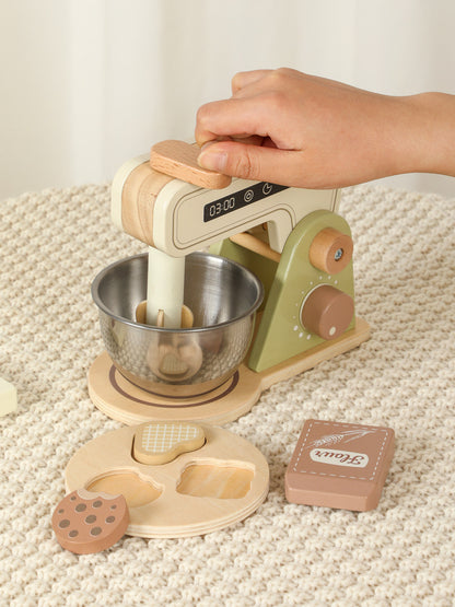 Kinmilo wooden mini kitchen appliance pretend play coffee maker, toaster and mixer detail view 11