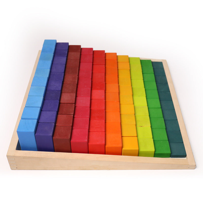 Kinmilo rainbow colored wooden construction blocks mosaic and geometric pattern design 4