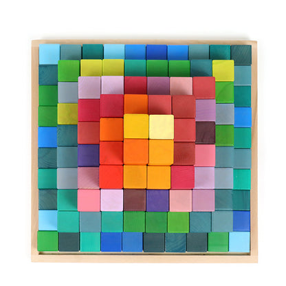 Kinmilo rainbow colored wooden construction blocks mosaic and geometric pattern design 6