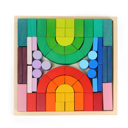Kinmilo rainbow colored wooden construction blocks mosaic and geometric pattern design 11