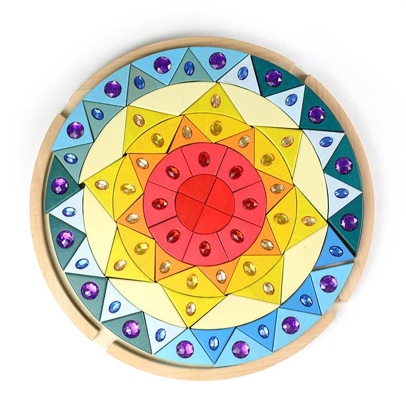 Kinmilo rainbow colored wooden construction blocks mosaic and geometric pattern design 13