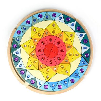Kinmilo rainbow colored wooden construction blocks mosaic and geometric pattern design 13
