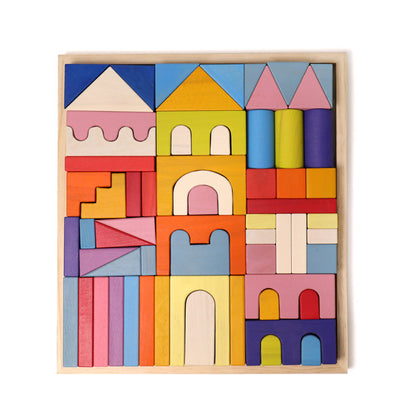 Kinmilo rainbow colored wooden construction blocks mosaic and geometric pattern design 16