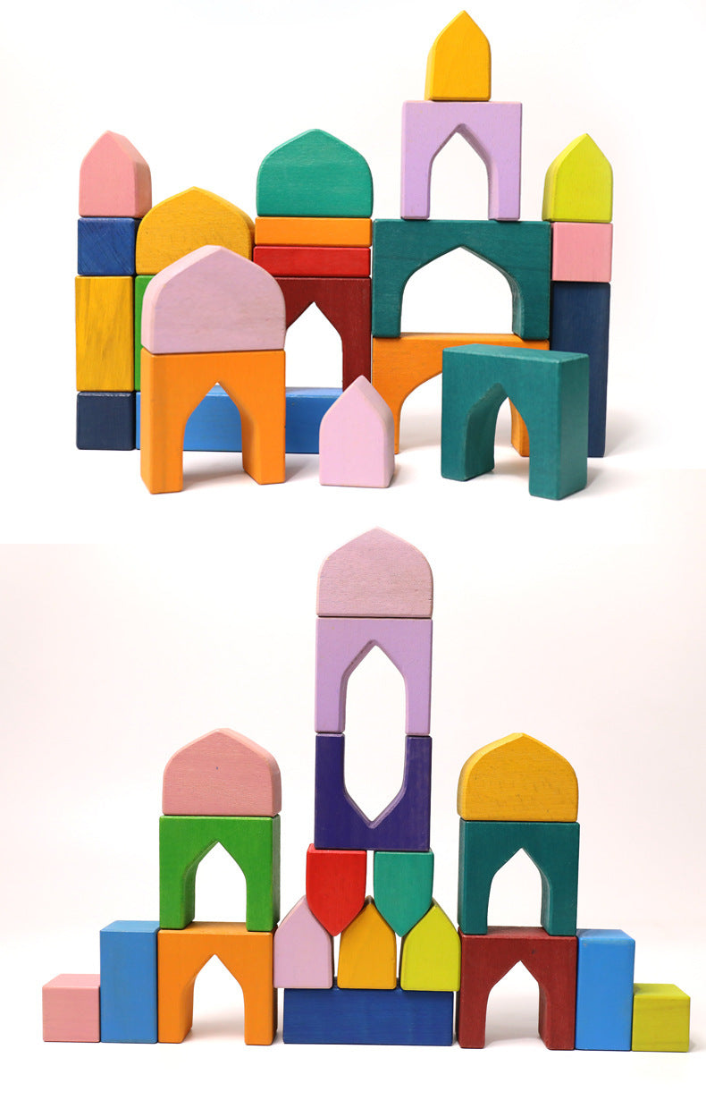Kinmilo wooden colorful rainbow building blocks, geometric patterns and creative mosaic play detail 20