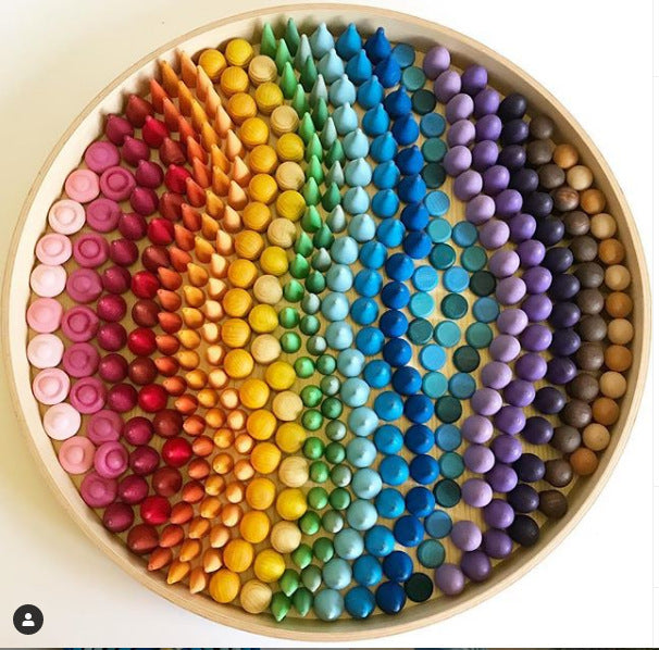 Kinmilo wooden colorful rainbow building blocks, geometric patterns and creative mosaic play detail 22