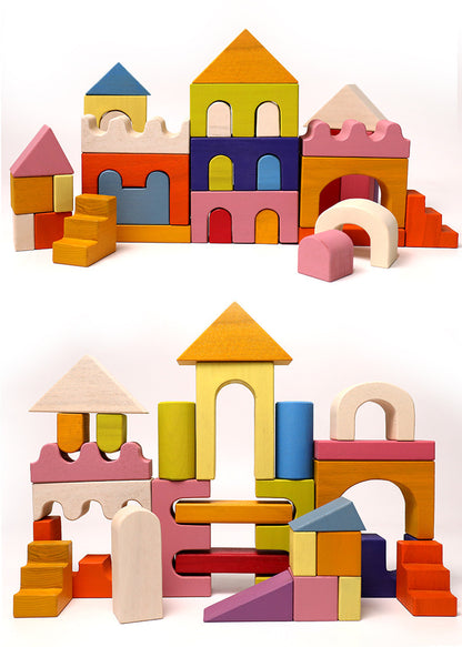 Kinmilo wooden colorful rainbow building blocks, geometric patterns and creative mosaic play detail 27