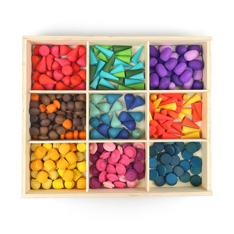 Kinmilo wooden colorful rainbow building blocks, geometric patterns and creative mosaic play detail 29