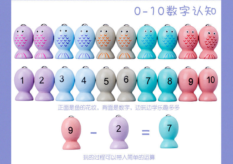 Kinmilo magnetic fishing game - wooden fish and number matching activity, image 8