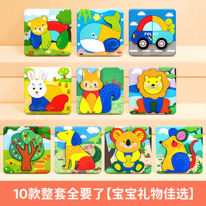 Wooden animal jigsaw magnetic puzzle, tangram and stacking learning activities