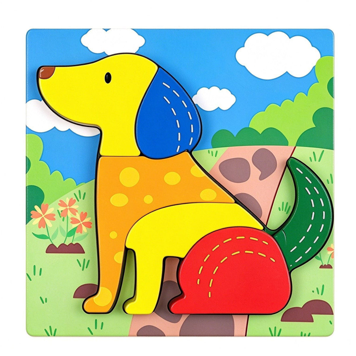 Kinmilo colorful wooden animal puzzle and shape matching learning set photograph
