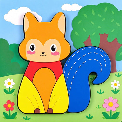 Kinmilo colorful wooden animal puzzle and shape matching learning set photograph