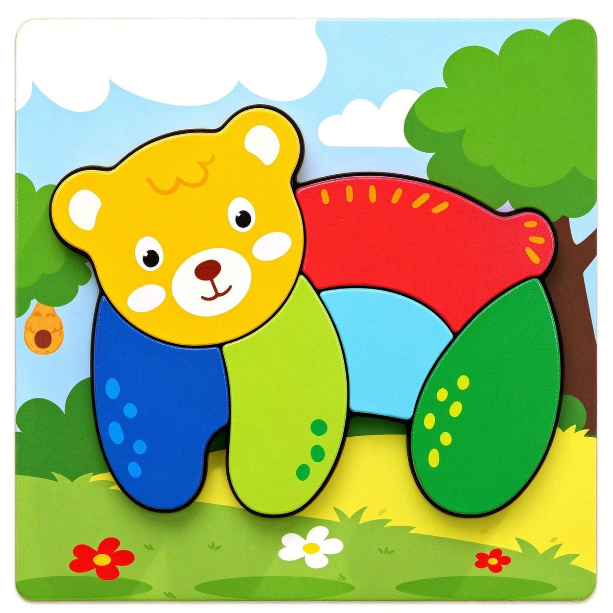 Kinmilo colorful wooden animal puzzle and shape matching learning set photograph