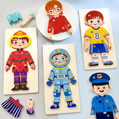 Occupations community helper character wooden puzzle board view 1