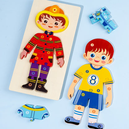 Occupations community helper character wooden puzzle board view 3