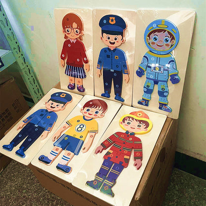 Occupations community helper character wooden puzzle board view 9