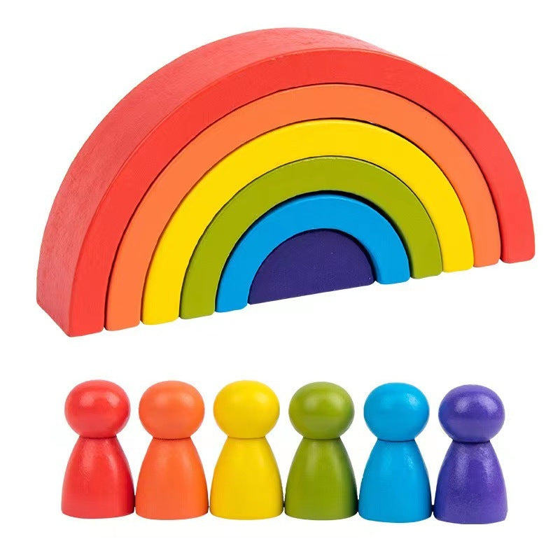 Rainbow wooden nesting blocks and stacking arches creative construction photo 12